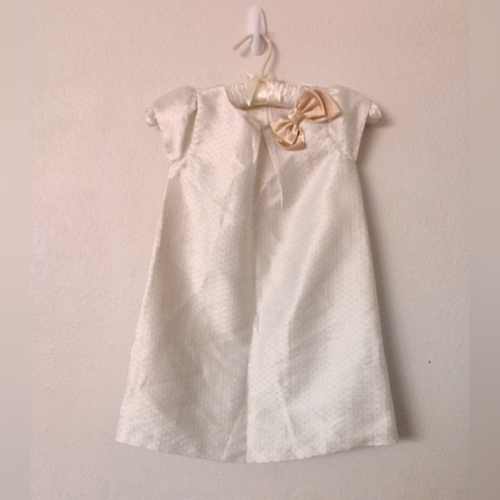 Toddler girls Gymboree gold and white bow dress